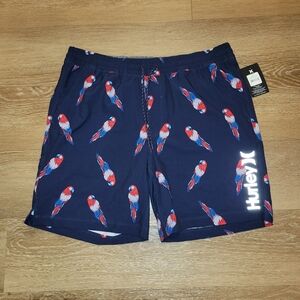 Hurley Mens Parrot Volley Swim Shorts Navy Blue Mens Size XL New 7.5" Inseam